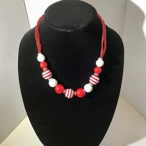 Vintage Red, White and Silver Bead Necklace